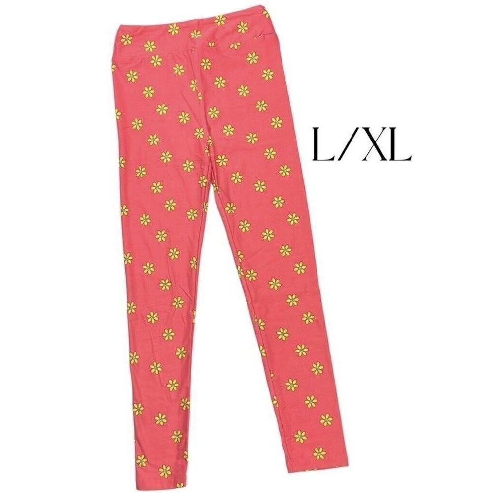 LuLaRoe Girls Leggings L/XL Pink Daisies Smiley Faces Gigi & Jax Size 8-14 NWT
